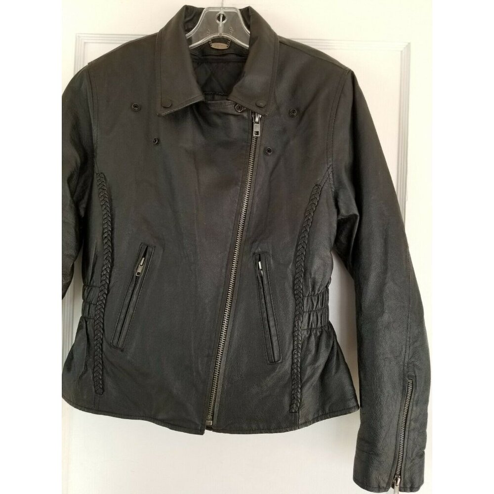 Vilanto Women's Dark Black Motorcycle Moho Leather Coat Sz Small, Cool!